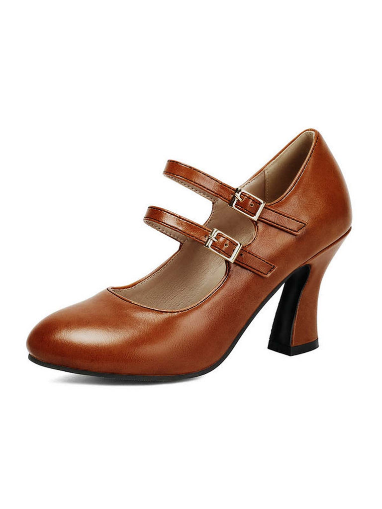Lederne Mary-Jane Schuhe mit Blockabsatz