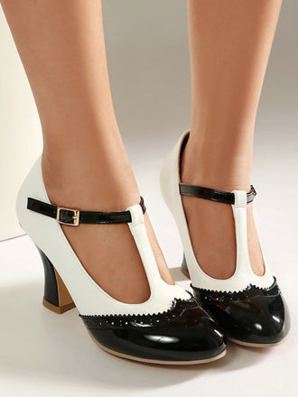 Vintage Leder-Pumps mit Farbblock und Mary Jane