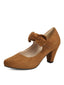 Mary Jane Pumps in Wildlederoptik mit Schleife und Blockabsatz