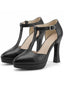 Schwarze T-Steg-Pumps mit hohem Absatz