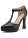 Schwarze T-Strap-Schuhe mit hohem Absatz