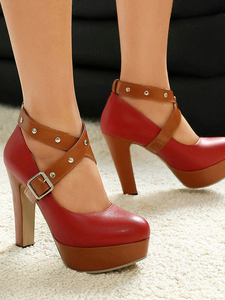 Vintage Pumps mit Farbblock und Mary Jane
