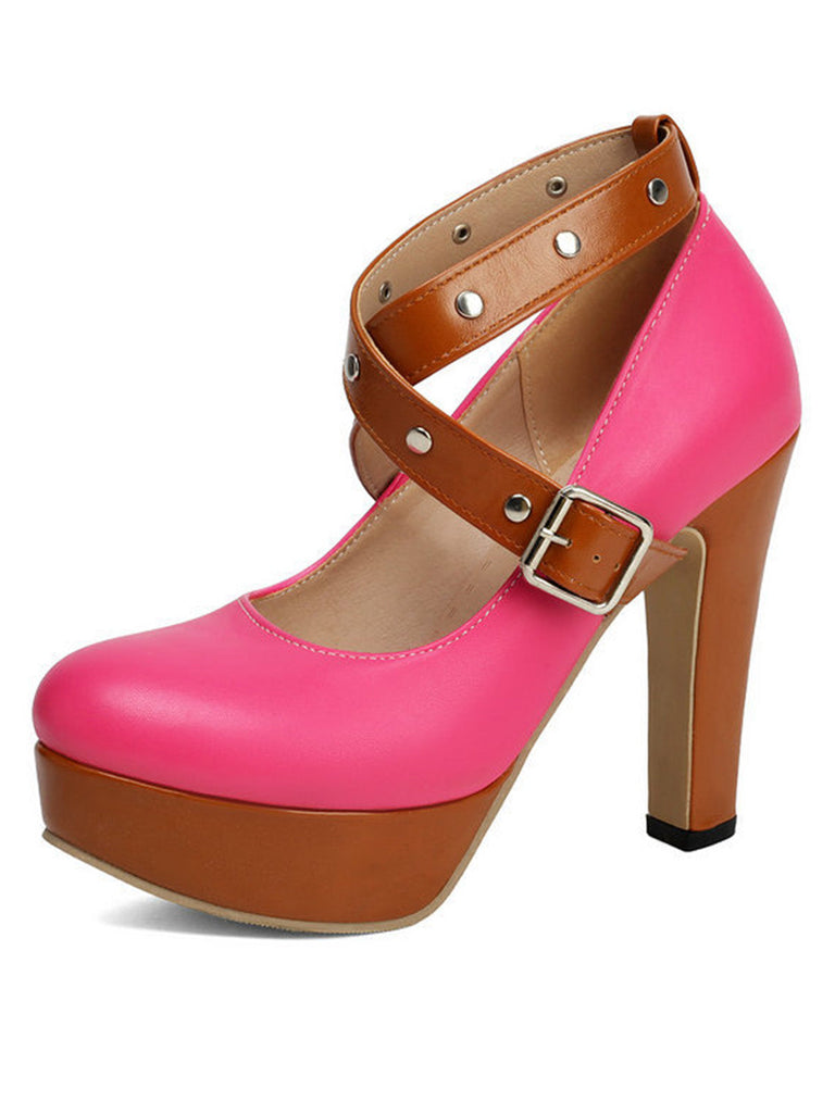 Vintage Pumps mit Farbblock und Mary Jane
