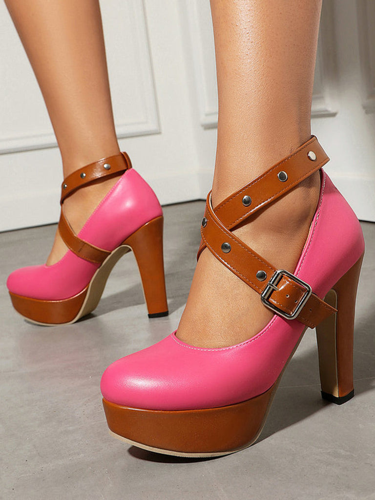 Vintage Pumps mit Farbblock und Mary Jane