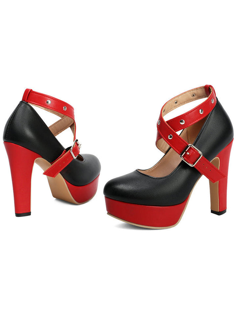Vintage Pumps mit Farbblock und Mary Jane