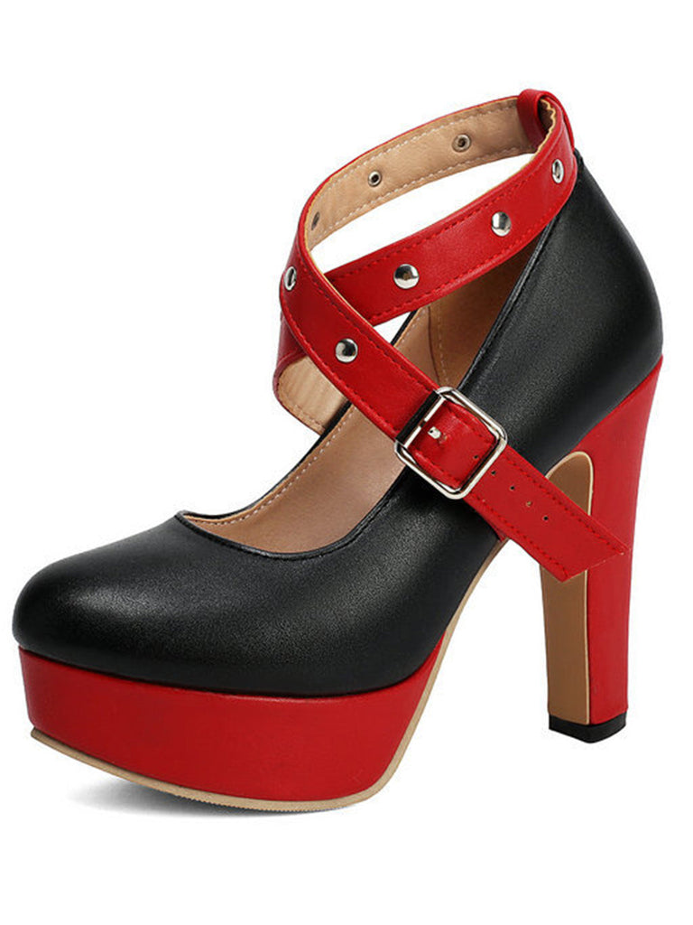 Vintage Pumps mit Farbblock und Mary Jane