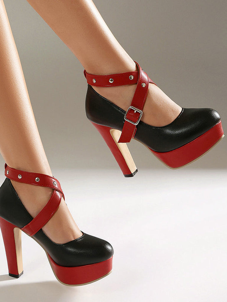 Vintage Pumps mit Farbblock und Mary Jane