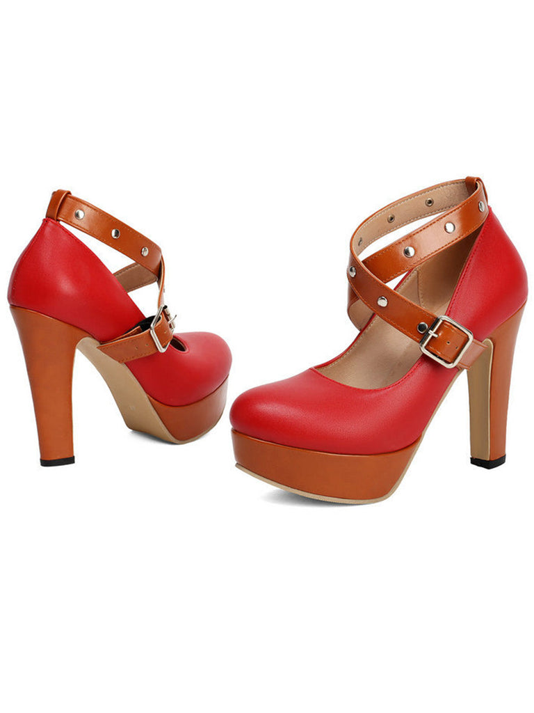 Vintage Pumps mit Farbblock und Mary Jane