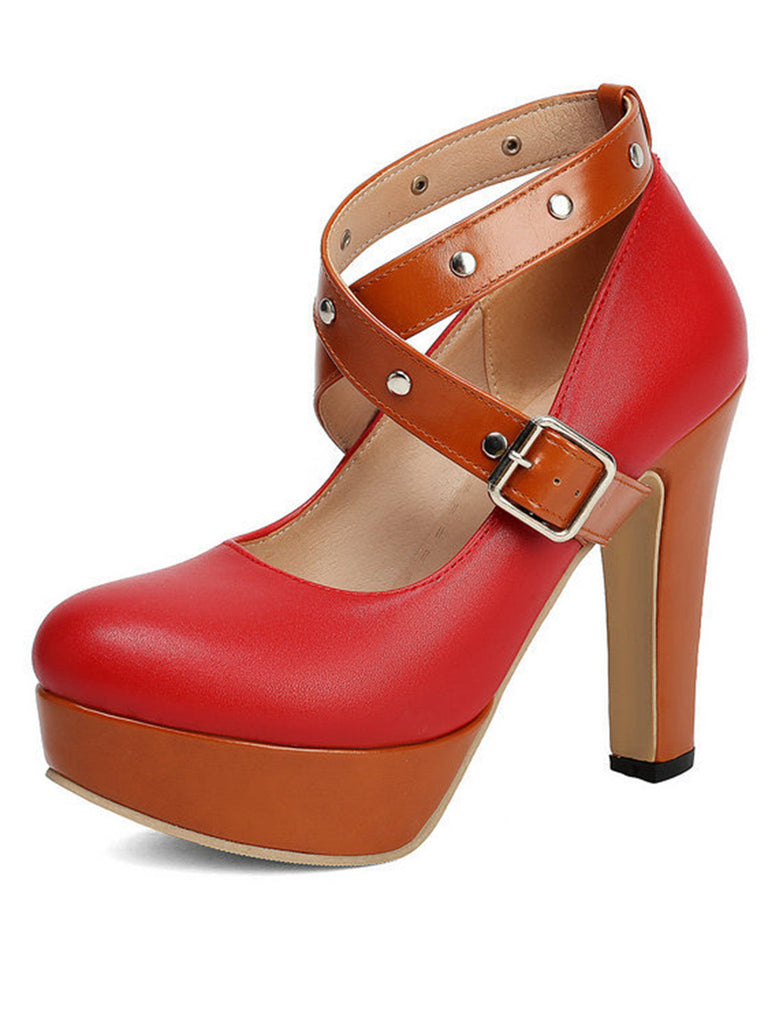 Vintage Pumps mit Farbblock und Mary Jane