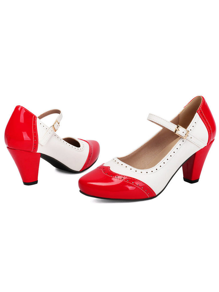 Leder-Schuhe mit Farbblock und Patent