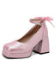 Mary-Jane Plateau-Pumps mit Schleife und Blockabsatz