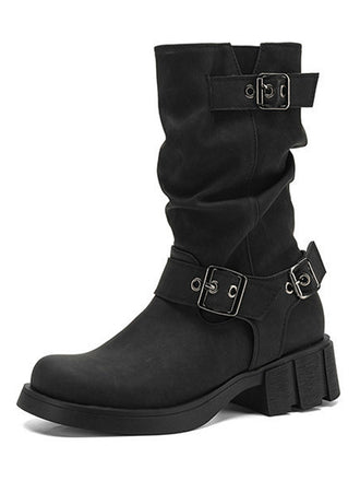 Mehrfarbige Boots mit Blockabsatz und Schnalle