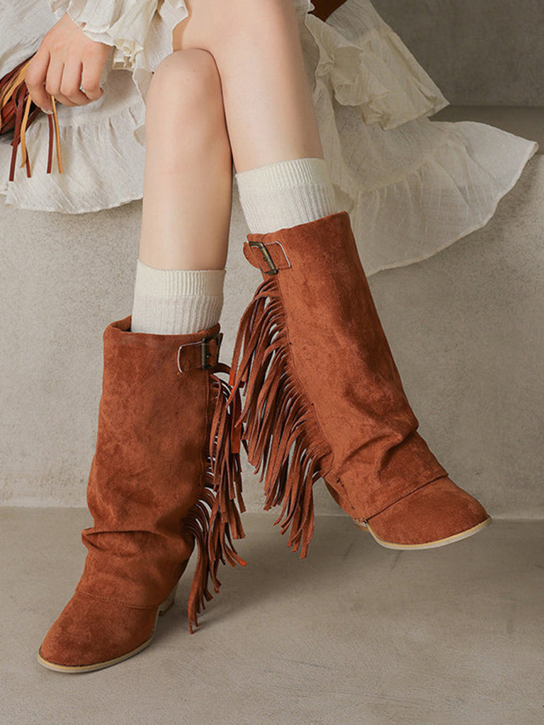 Vintage Boots mit Fransen und Mid