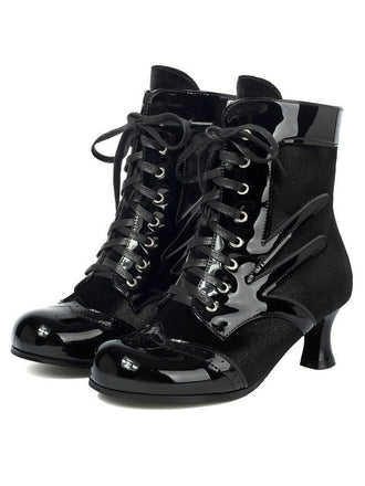 Vintage-Stiefeletten mit Samt und Lackleder
