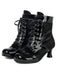 Vintage-Stiefeletten mit Samt und Lackleder