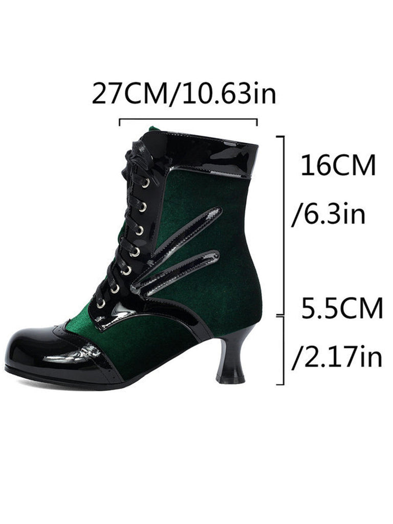 Vintage-Stiefeletten mit Samt und Lackleder