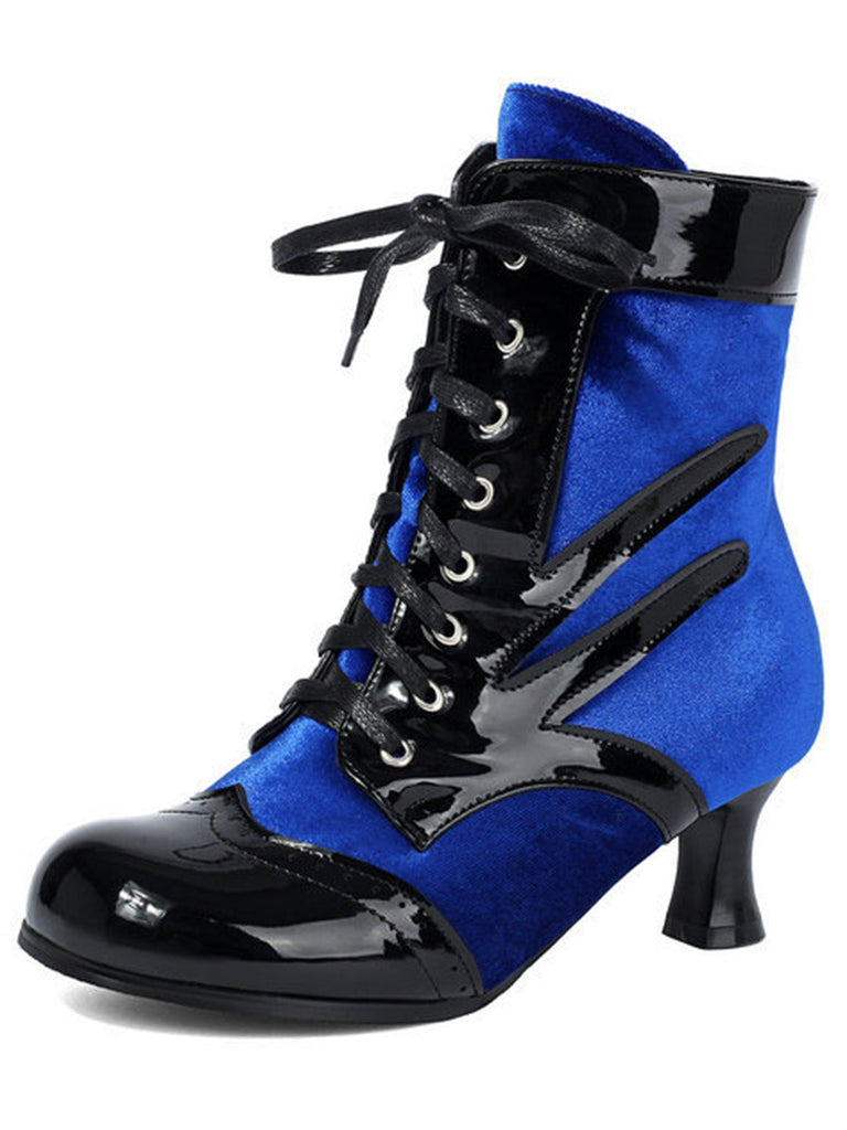 Vintage-Stiefeletten mit Samt und Lackleder