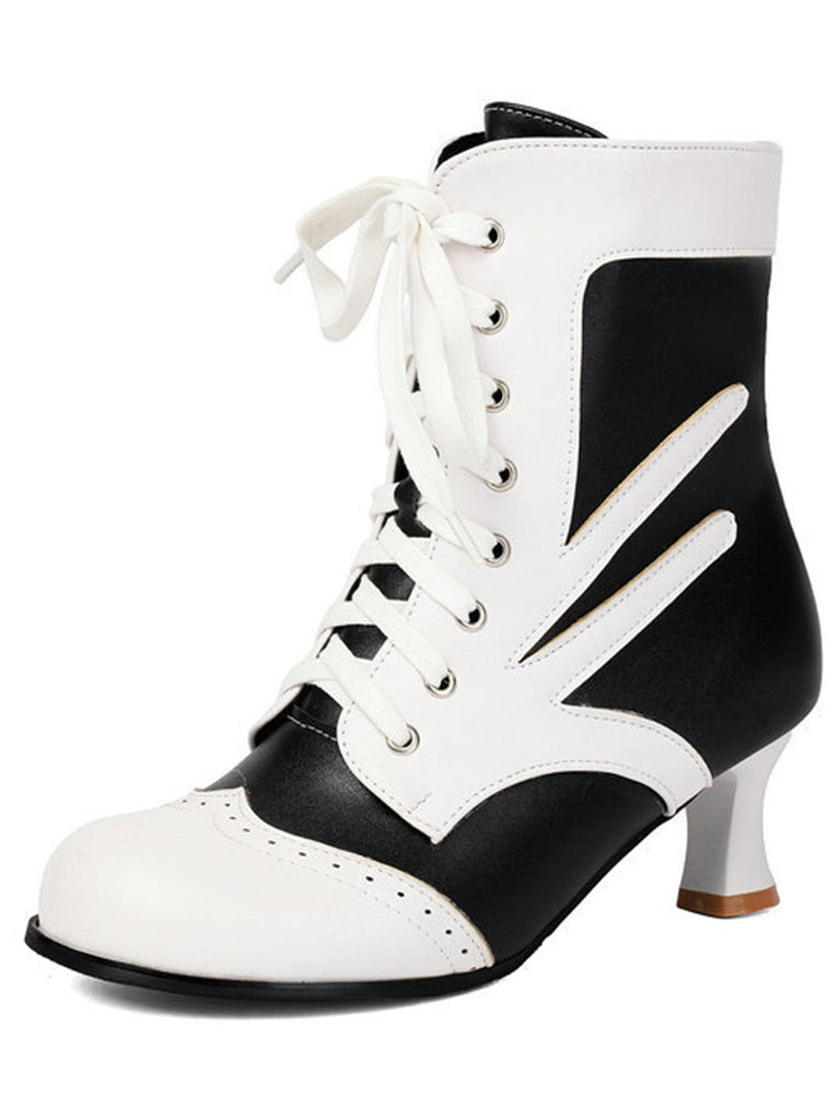 Viktorianische Brogue-Boots mit Schnürung und Mittelabsatz