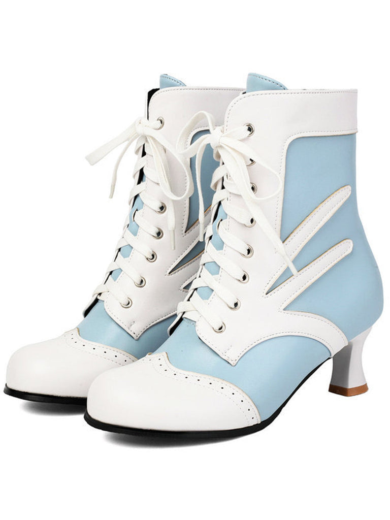 Viktorianische Brogue-Boots mit Schnürung und Mittelabsatz