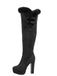 Vintage Overkneestiefel mit Kunstfellbesatz, Schnalle und Blockabsatz