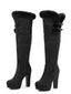 Vintage Overkneestiefel mit Kunstfellbesatz, Schnalle und Blockabsatz