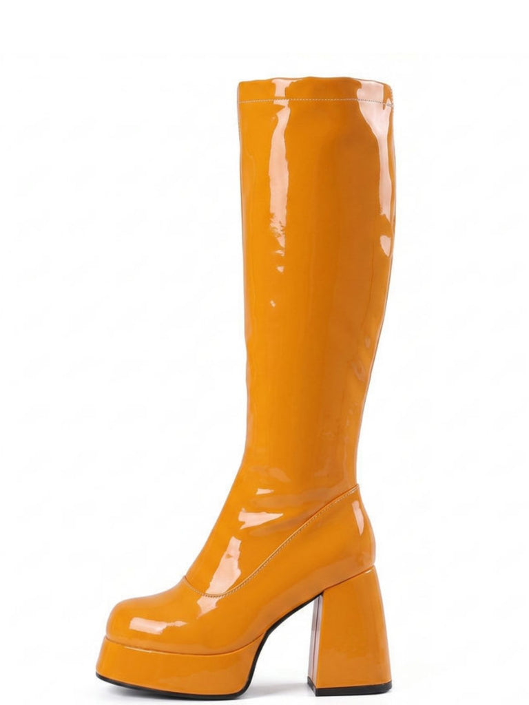 Plateau-Stiefeletten mit runder Spitze und Blockabsatz