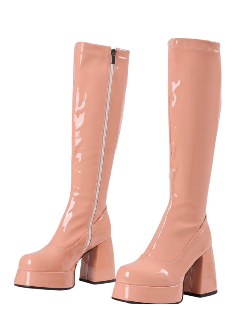Plateau-Stiefeletten mit runder Spitze und Blockabsatz