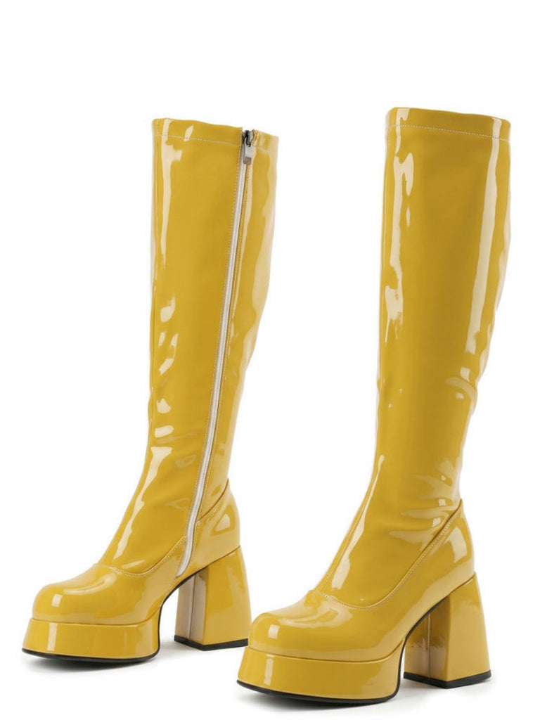 Plateau-Stiefeletten mit runder Spitze und Blockabsatz