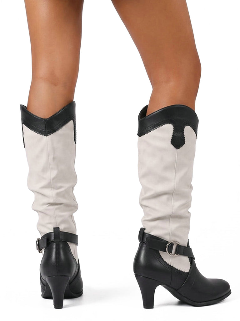 Vintage Western-Boots mit Blockabsatz und zweifarbigem Design