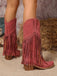 Schwarze Boho-Westernstiefel mit Fransen und Blockabsatz