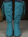 Wildleder-Stiefel mit Fransen, Nieten und Blockabsatz