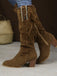 Wildleder-Stiefel mit Fransen, Nieten und Blockabsatz