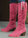 Wildleder-Stiefel mit Fransen, Nieten und Blockabsatz