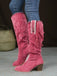 Wildleder-Stiefel mit Fransen, Nieten und Blockabsatz