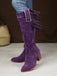 Wildleder-Stiefel mit Fransen, Nieten und Blockabsatz