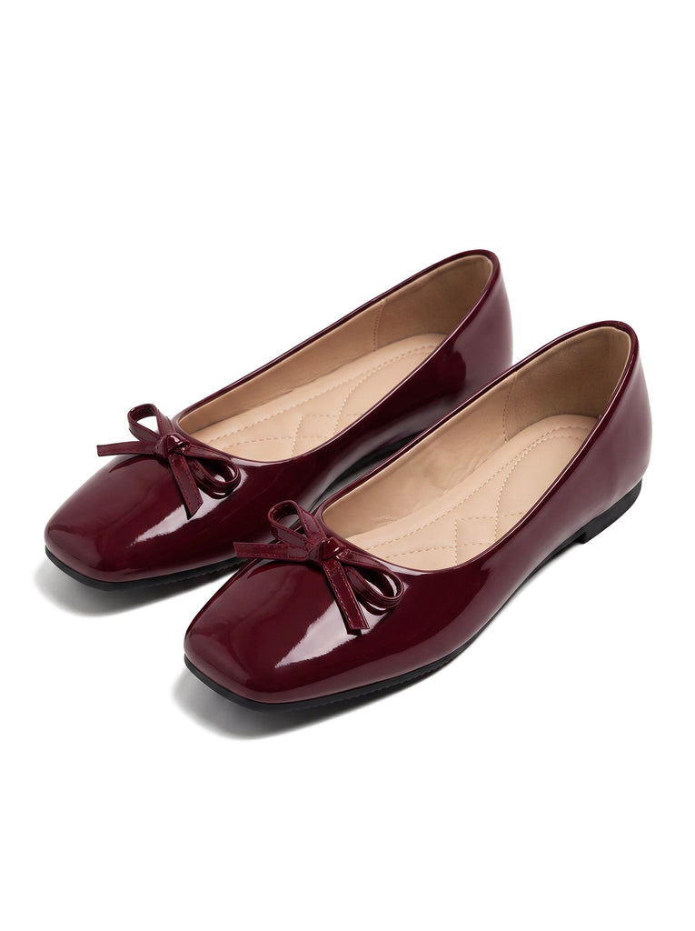 Vintage Ballerina-Schuhe mit Schleife und eckiger Spitze