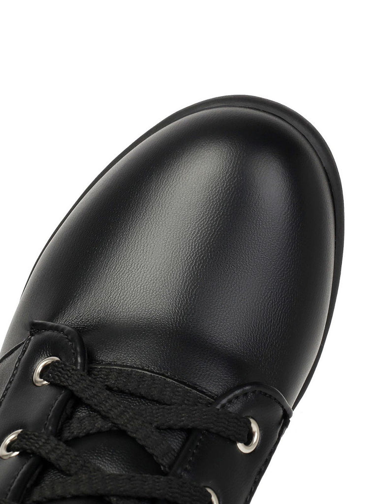 Leder-Combat-Boots mit Schnürung und Blockabsatz