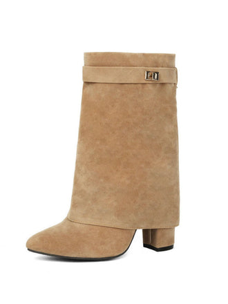Wadenhohe Vintage-Stiefel in Velourslederoptik mit Blockabsatz