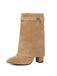 Wadenhohe Vintage-Stiefel in Velourslederoptik mit Blockabsatz