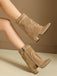 Wadenhohe Vintage-Stiefel in Velourslederoptik mit Blockabsatz