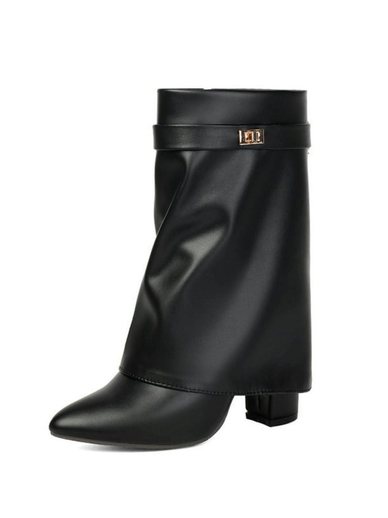 Wadenhohe Vintage-Stiefel in Velourslederoptik mit Blockabsatz
