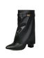 Schwarze wadenhohe Vintage-Stiefel mit Blockabsatz