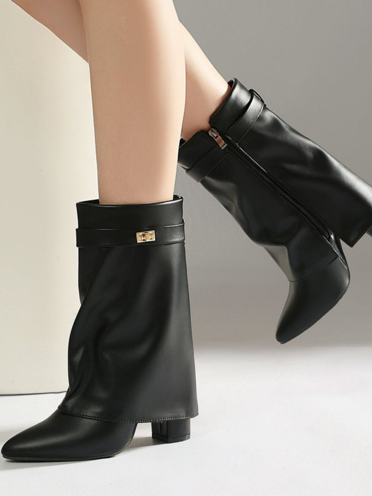 Wadenhohe Vintage-Stiefel in Velourslederoptik mit Blockabsatz