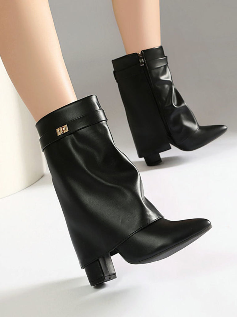 Wadenhohe Vintage-Stiefel in Velourslederoptik mit Blockabsatz