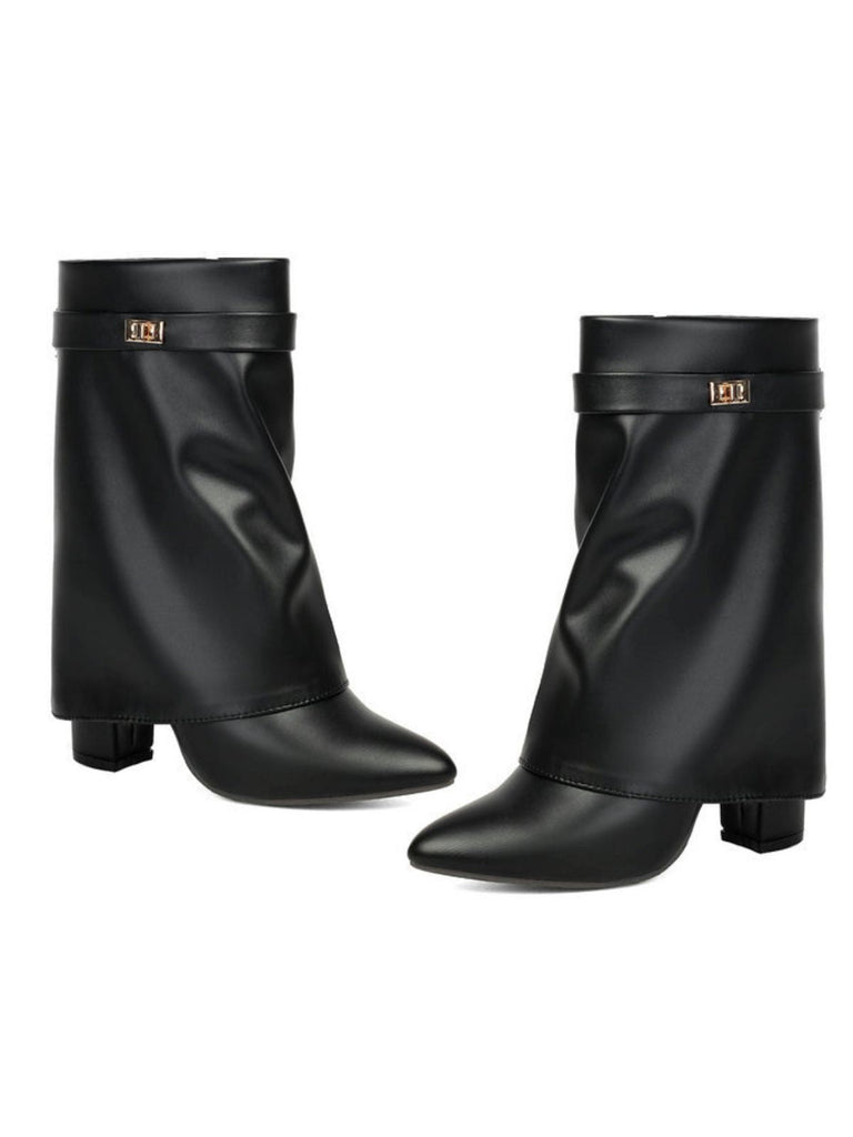 Wadenhohe Vintage-Stiefel in Velourslederoptik mit Blockabsatz