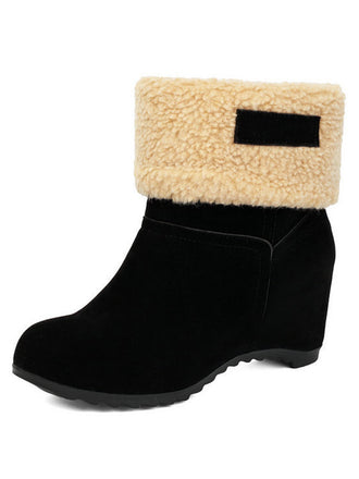 Vintage Stiefeletten in Veloursoptik mit Keilabsatz und Teddybesatz