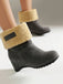Vintage Stiefeletten in Veloursoptik mit Keilabsatz und Teddybesatz