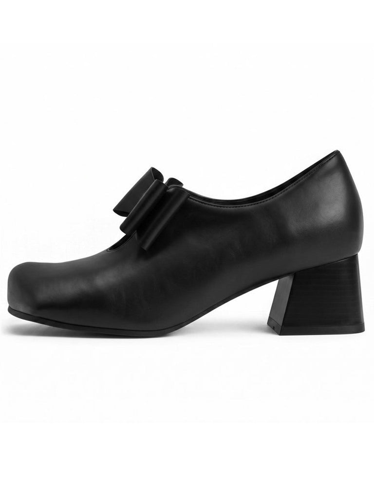Schwarze Vintage Mary-Jane-Pumps mit Schleife und Blockabsatz
