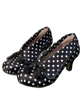 Vintage Pumps mit Polka-Dots und Quasten-Schleife