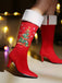 Vintage-Stiefel in Veloursoptik mit Weihnachtsbaumstickerei und hohem Absatz